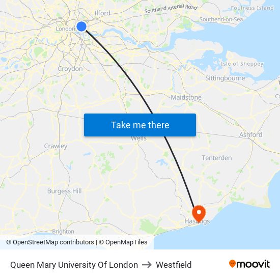 Queen Mary University Of London to Westfield map