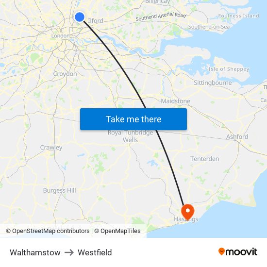 Walthamstow to Westfield map