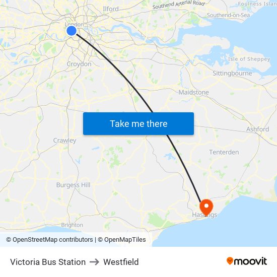 Victoria Bus Station to Westfield map