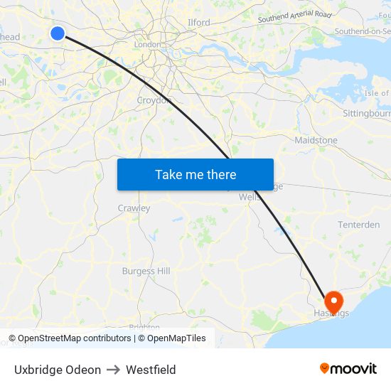 Uxbridge Odeon to Westfield map