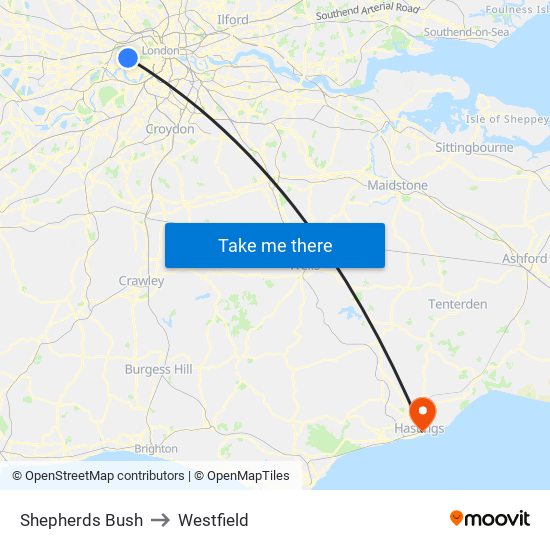 Shepherds Bush to Westfield map