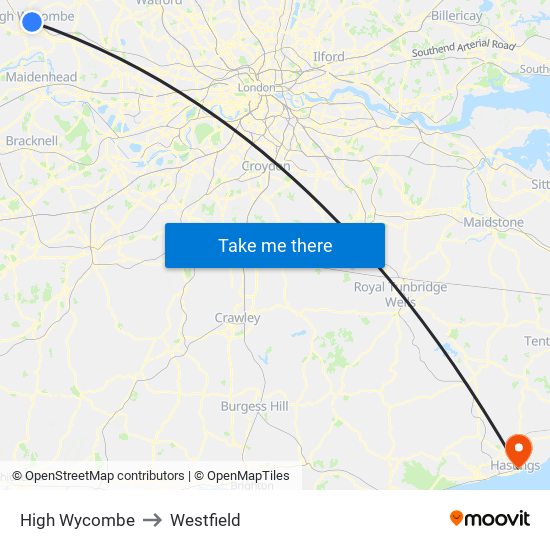 High Wycombe to Westfield map