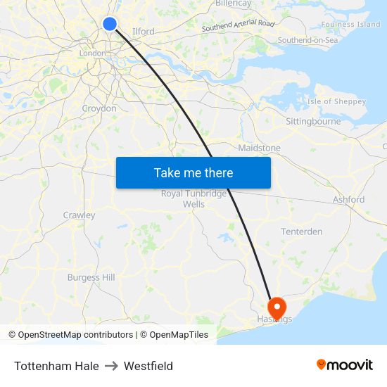 Tottenham Hale to Westfield map