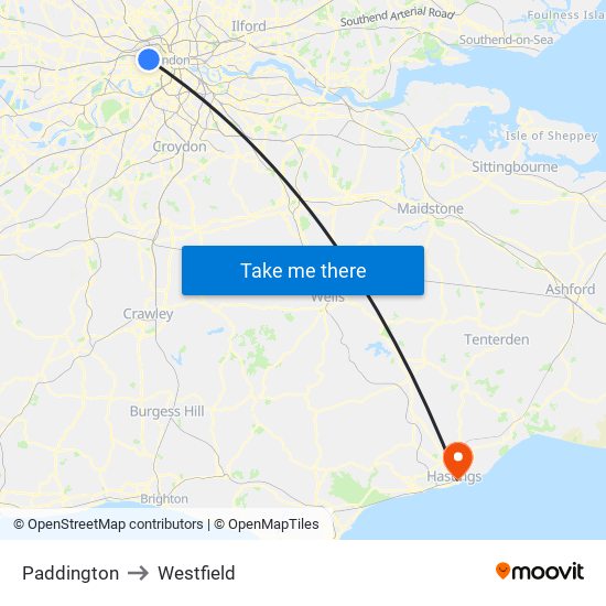 Paddington to Westfield map