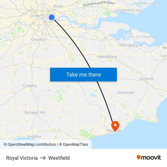 Royal Victoria to Westfield map