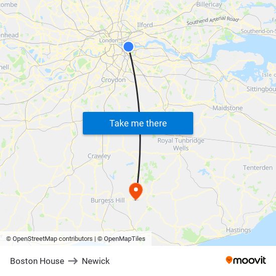 Boston House to Newick map