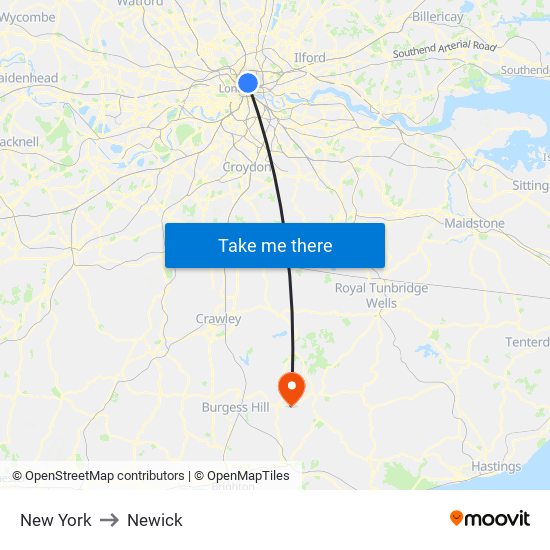 New York to Newick map