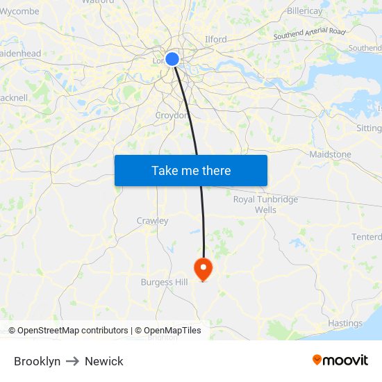Brooklyn to Newick map