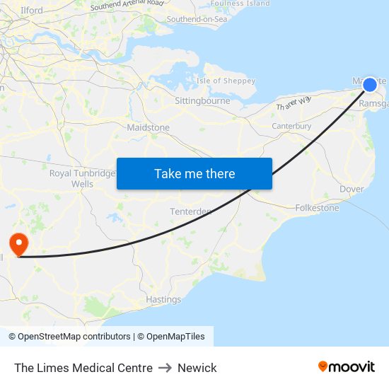 The Limes Medical Centre to Newick map