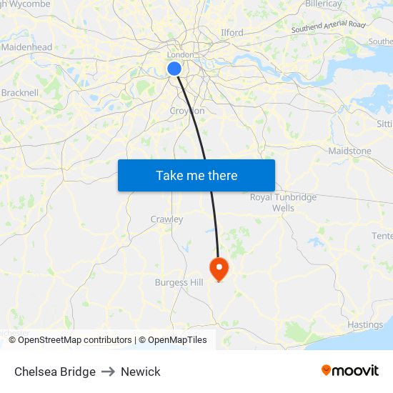 Chelsea Bridge to Newick map