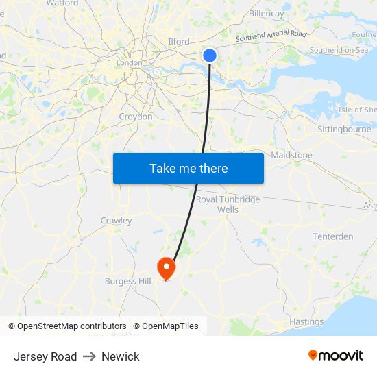 Jersey Road to Newick map
