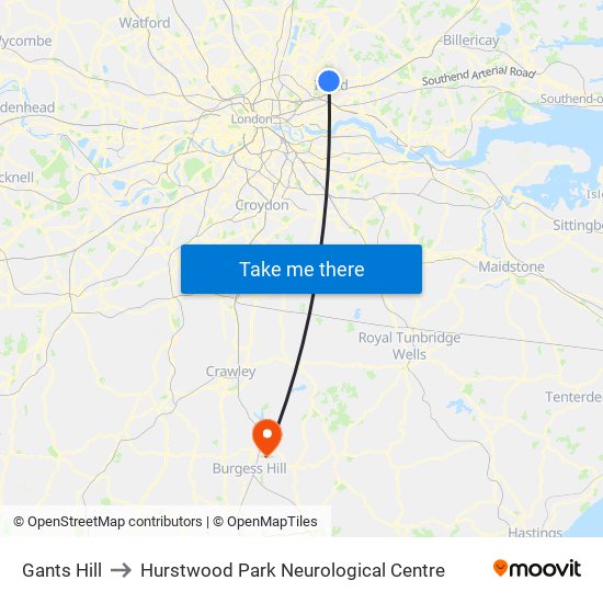 Gants Hill to Hurstwood Park Neurological Centre map