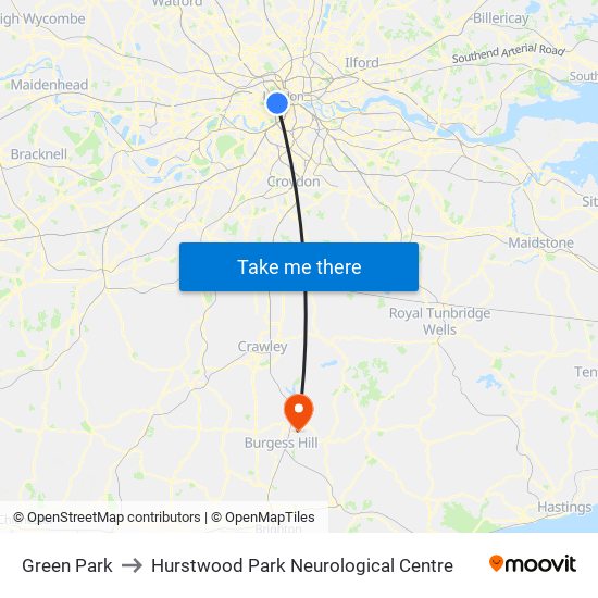 Green Park to Hurstwood Park Neurological Centre map