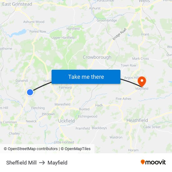 Sheffield Mill to Mayfield map