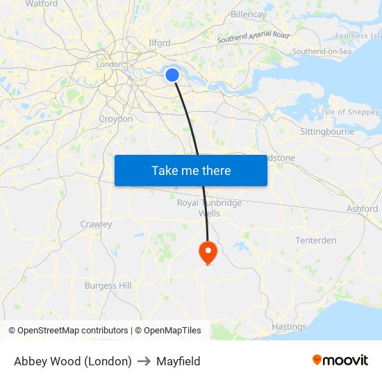 Abbey Wood (London) to Mayfield map