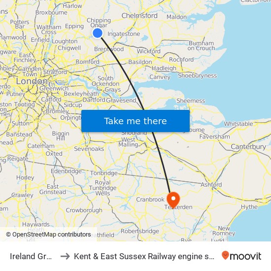 Ireland Grove to Kent & East Sussex Railway engine sheds map