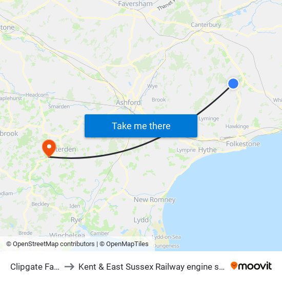 Clipgate Farm to Kent & East Sussex Railway engine sheds map