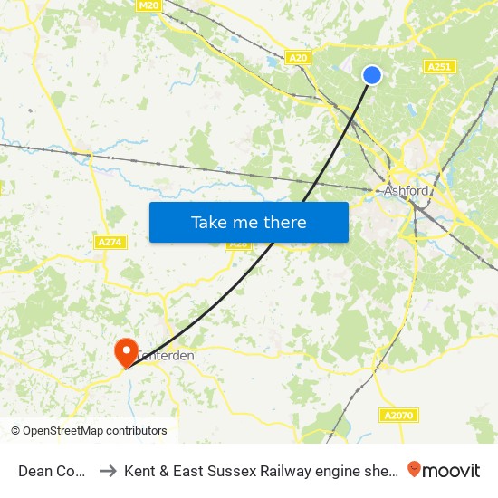 Dean Court to Kent & East Sussex Railway engine sheds map