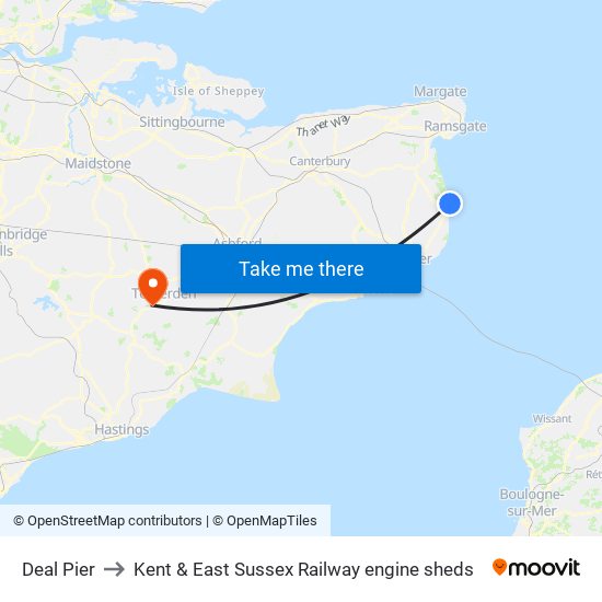 Deal Pier to Kent & East Sussex Railway engine sheds map