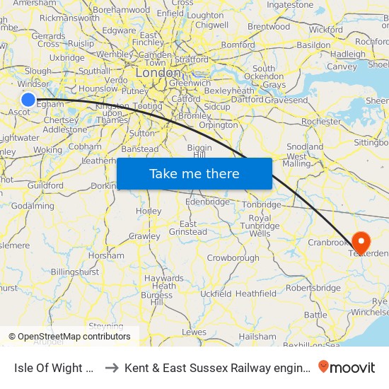 Isle Of Wight Pond to Kent & East Sussex Railway engine sheds map