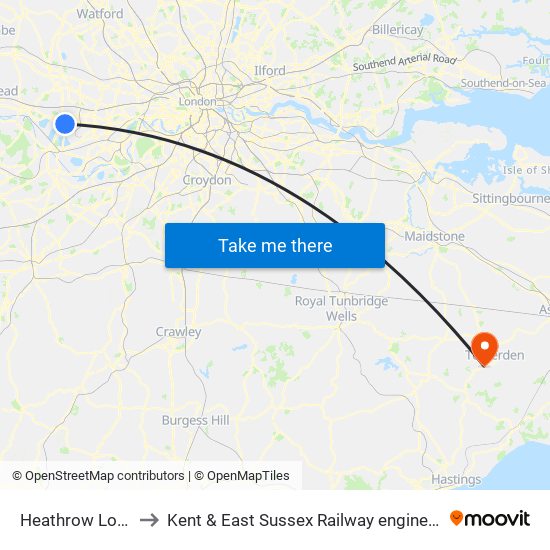 Heathrow Lodge to Kent & East Sussex Railway engine sheds map