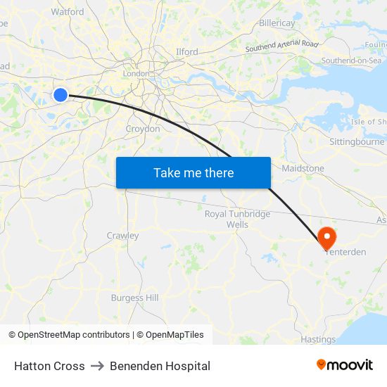 Hatton Cross to Benenden Hospital map