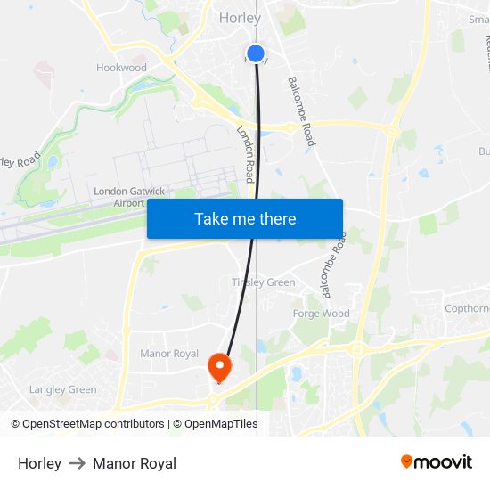 Horley to Manor Royal map