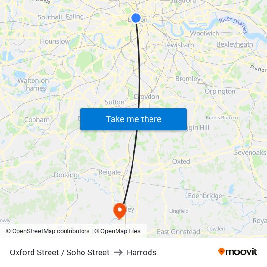 Oxford Street / Soho Street to Harrods map