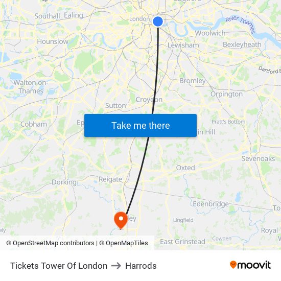 Tickets Tower Of London to Harrods map