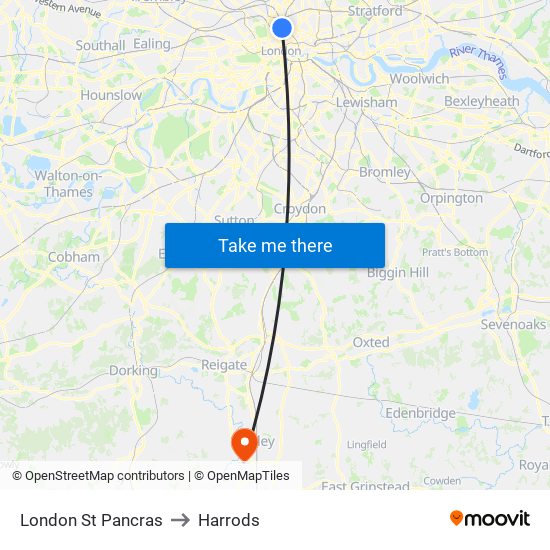 London St Pancras to Harrods map