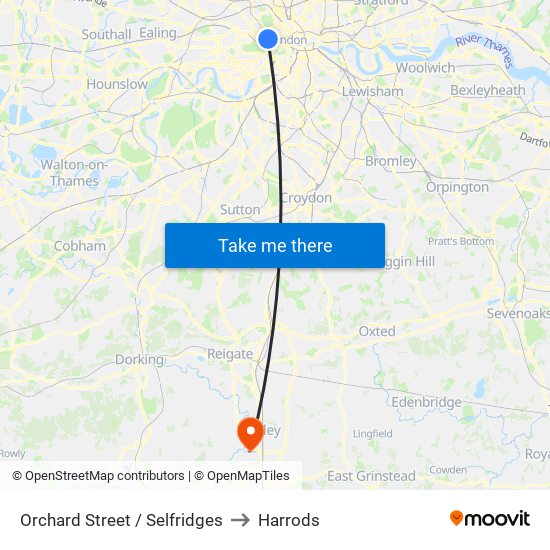 Orchard Street / Selfridges to Harrods map