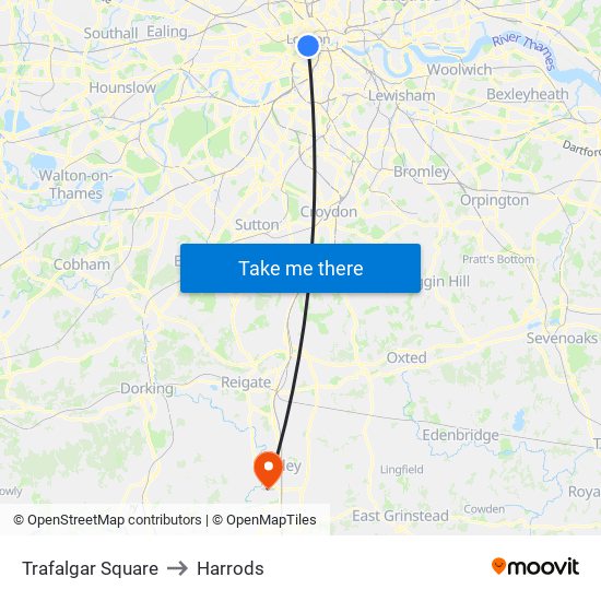 Trafalgar Square to Harrods map