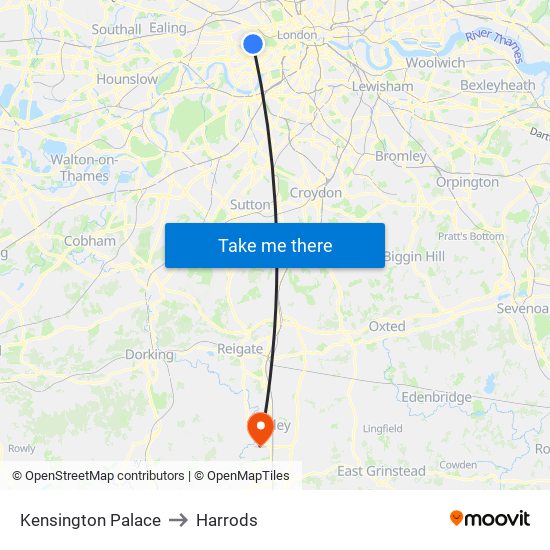 Kensington Palace to Harrods map