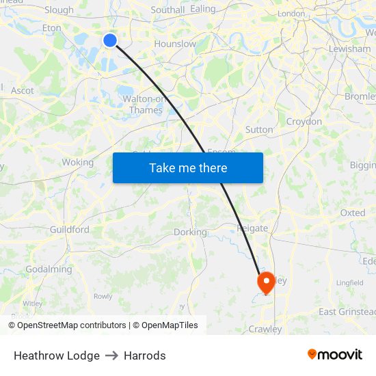 Heathrow Lodge to Harrods map
