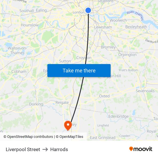 Liverpool Street to Harrods map