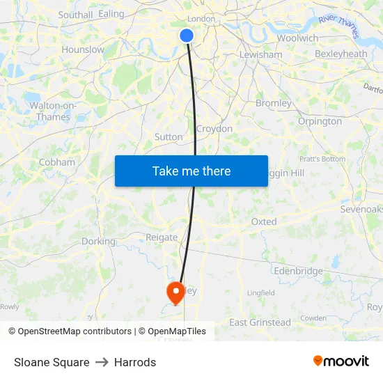 Sloane Square to Harrods map