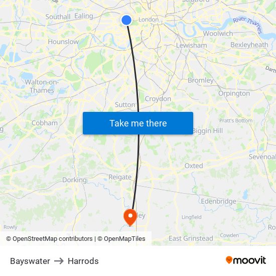 Bayswater to Harrods map