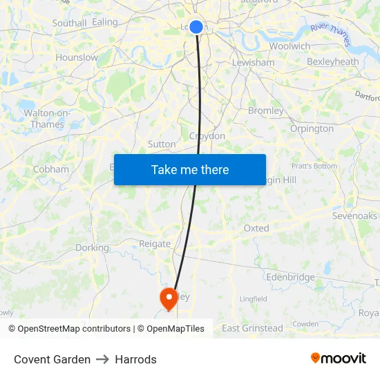 Covent Garden to Harrods map