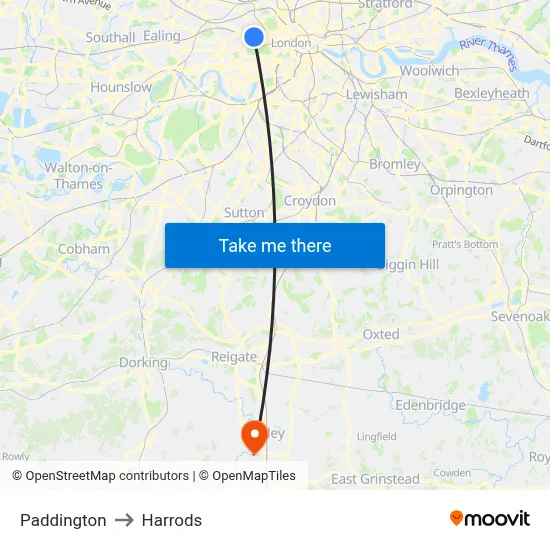 Paddington to Harrods map