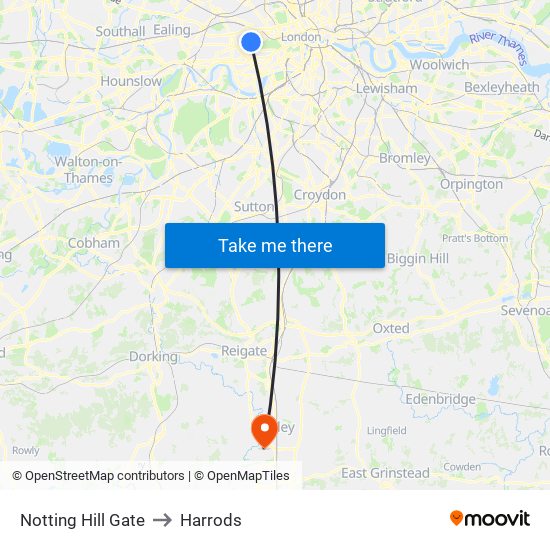 Notting Hill Gate to Harrods map