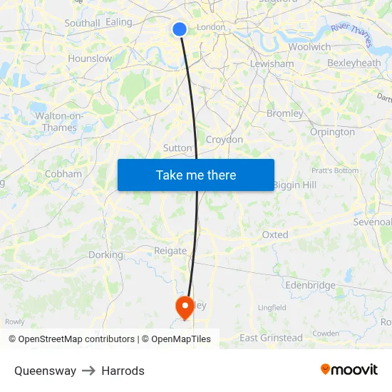 Queensway to Harrods map