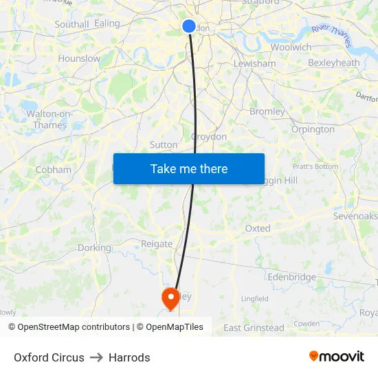 Oxford Circus to Harrods map