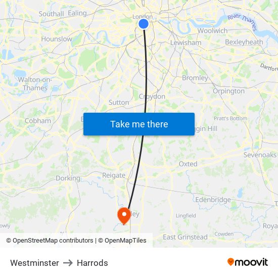 Westminster to Harrods map