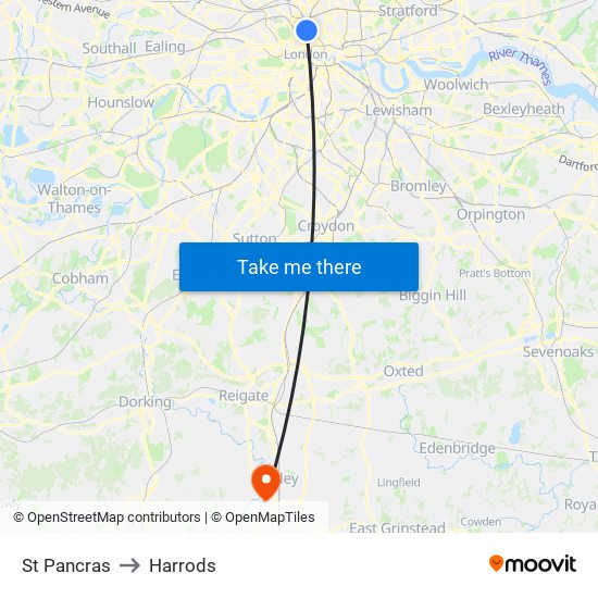 St Pancras to Harrods map