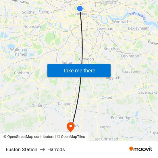 Euston Station to Harrods map