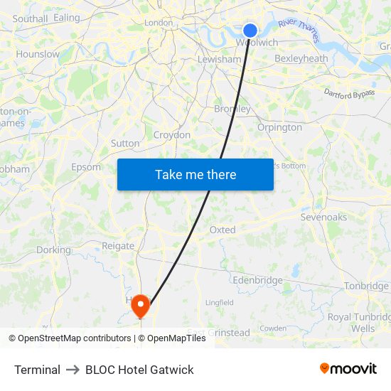 Terminal to BLOC Hotel Gatwick map