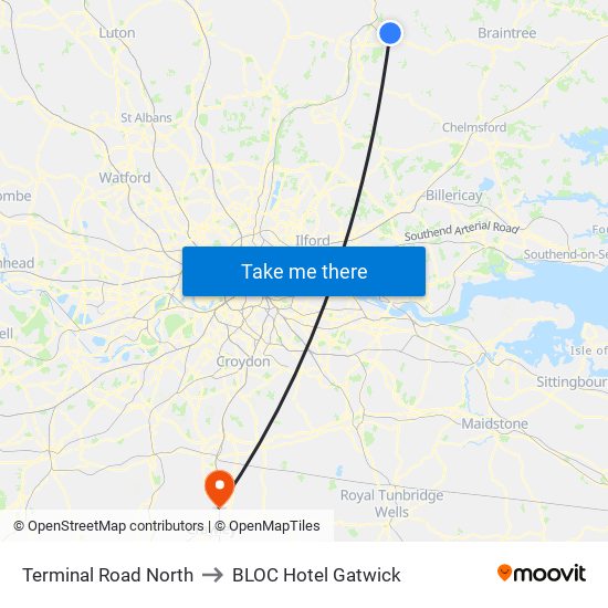 Terminal Road North to BLOC Hotel Gatwick map