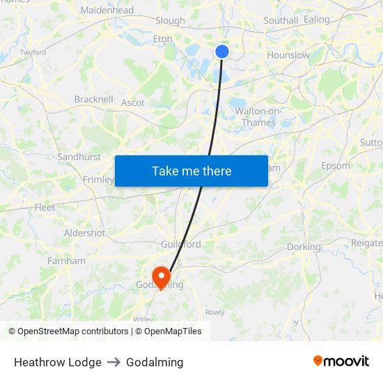 Heathrow Lodge to Godalming map