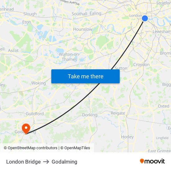 London Bridge to Godalming map