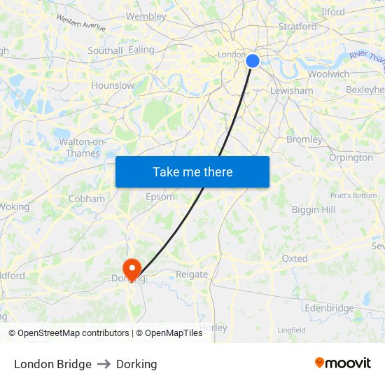 London Bridge to Dorking map